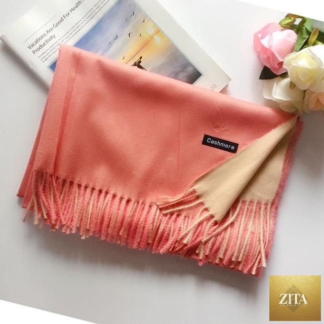 Stevvex long soft cashmere hijab scarf with dot pattern, tassels, and elegant thick design for women in autumn-winter fashion.