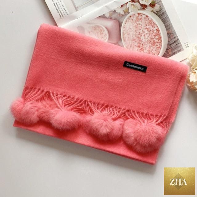 Stevvex long, soft cashmere hijab scarf with dot pattern, tassels, and elegant thick wrap design for women in autumn winter fashion.