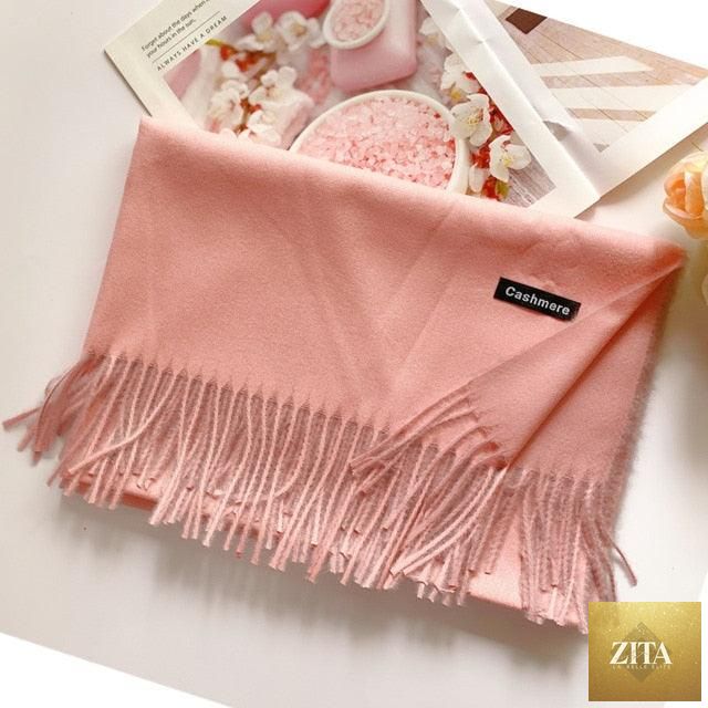 Stevvex long cashmere hijab scarf with dot pattern, tassels, and soft wool texture, perfect for autumn and winter warmth.
