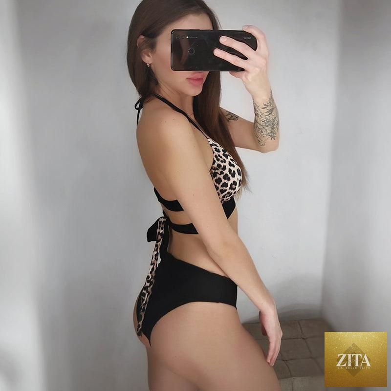 Stevvex one-shoulder high-waist ribbed bikini set with rings, bright colors, and string design for women’s stylish swimwear.