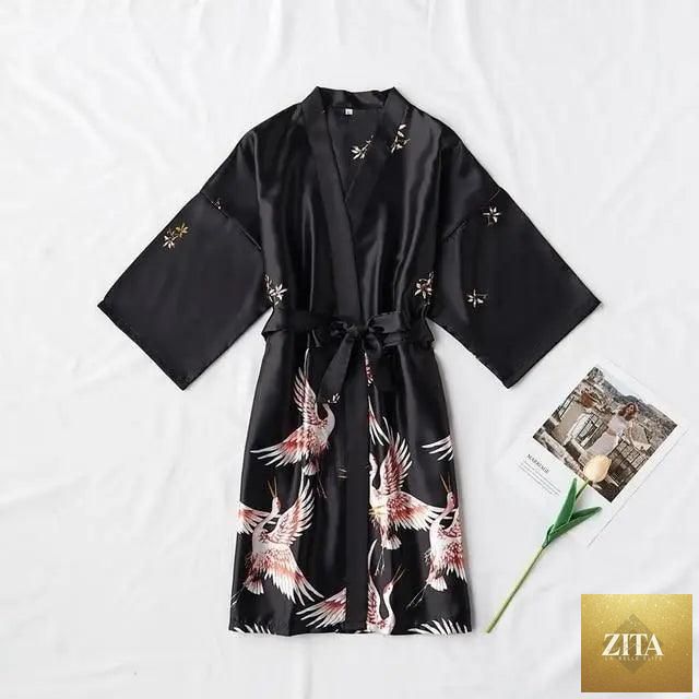 Blue floral bird print Stevvex modern women's bathrobe made of soft silk, stylish and comfortable sleepwear for relaxation.