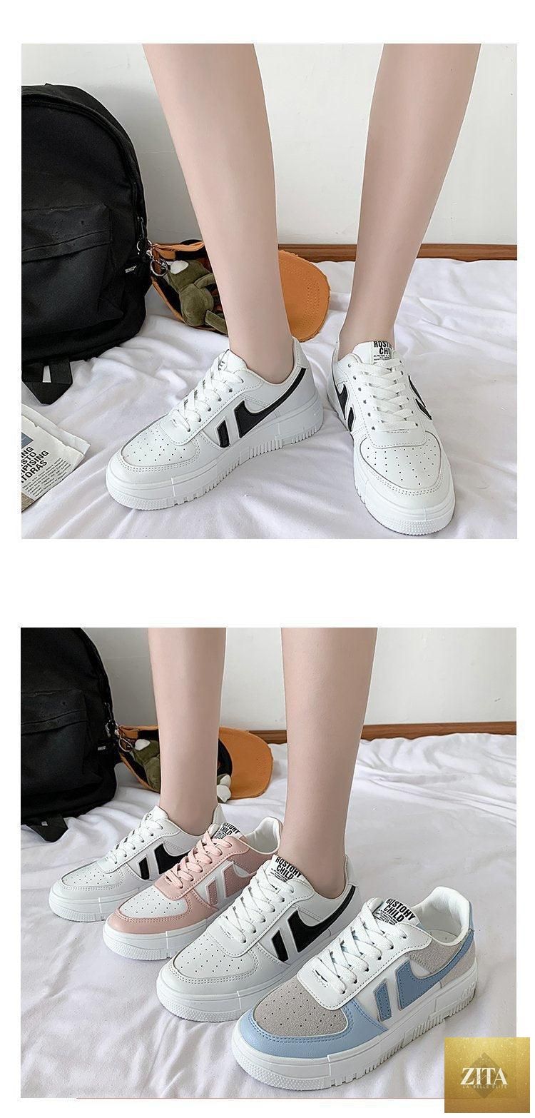 White Stevvex casual women's sneakers with round toe, lace-up design, breathable vulcanized sole, ideal for walking and casual wear.