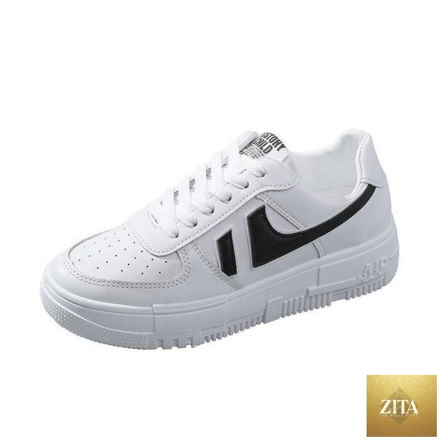 Stevvex women's casual white sneakers with round toe, lace-up design, breathable fabric, and platform sole for comfortable walking.