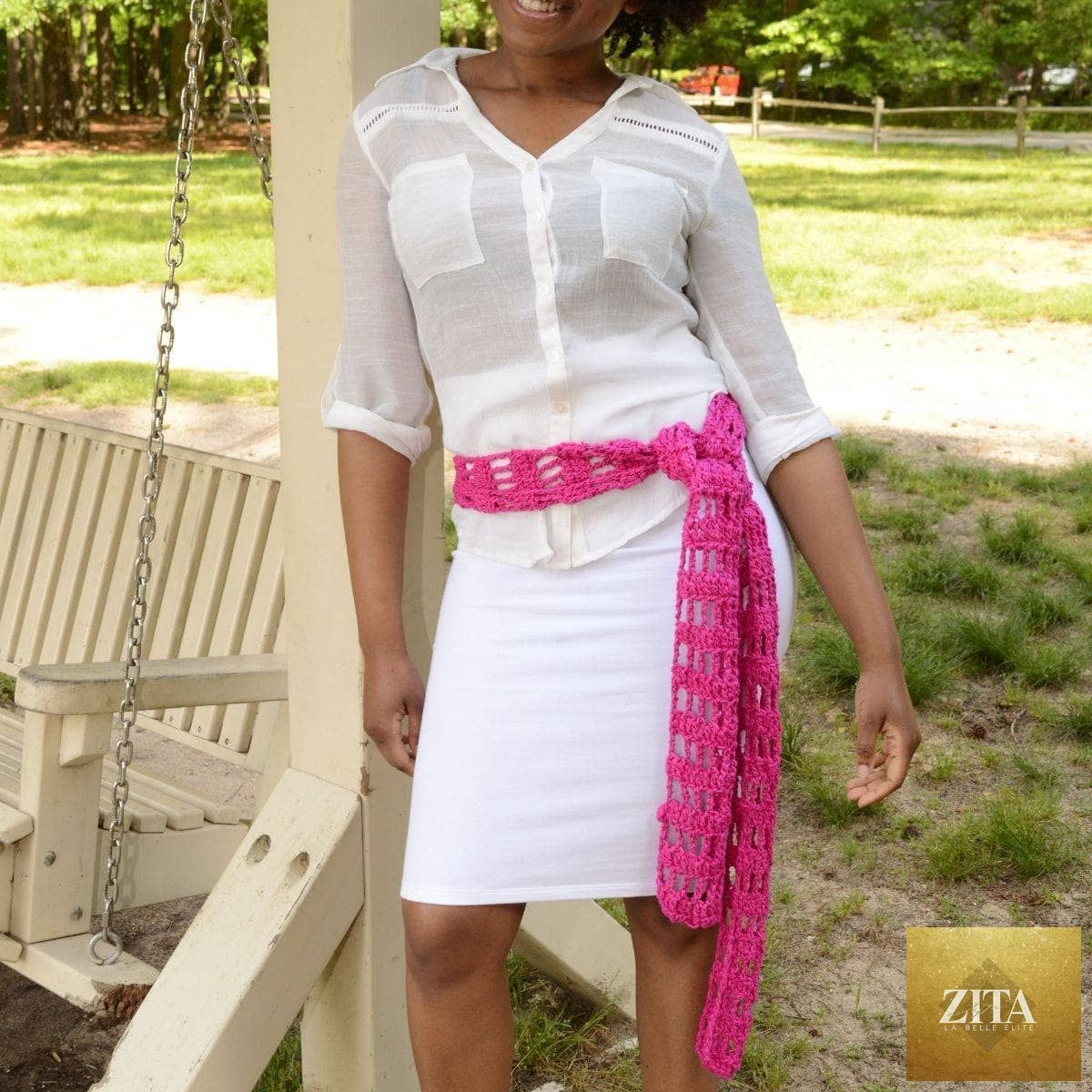 Zita La Belle Elite fashion skinny scarf crochet kit with orchid blossom eco-friendly yarn for women’s boho-style knit accessories