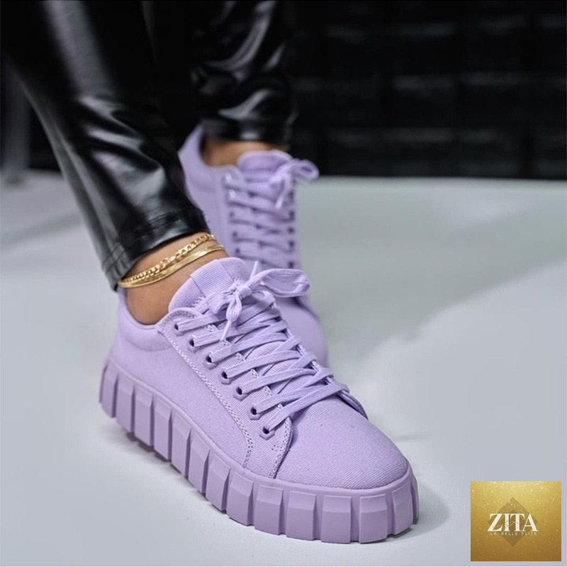 Stevvex women's purple platform sneakers with lightweight leather design, casual vulcanize style, perfect for comfortable spring fashion.