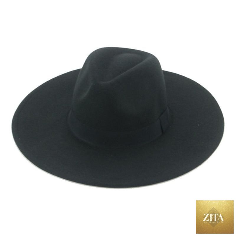 Fashionable women's wide brim fedora hat by Stevvex with retro style, warm fabric, belt detail, suitable for weddings and elegant occasions.