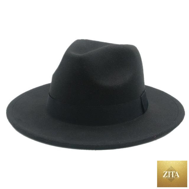 Elegant women's fedora hat with wide brim, retro style, warm fabric, and decorative belt, ideal for wedding or casual wear.