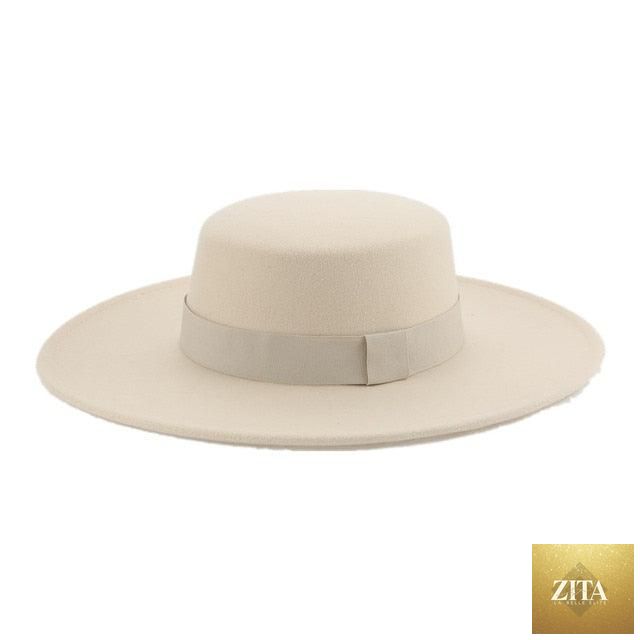 Elegant women's fedora hat with wide brim, retro style, warm fabric, adjustable belt, suitable for weddings and casual wear.
