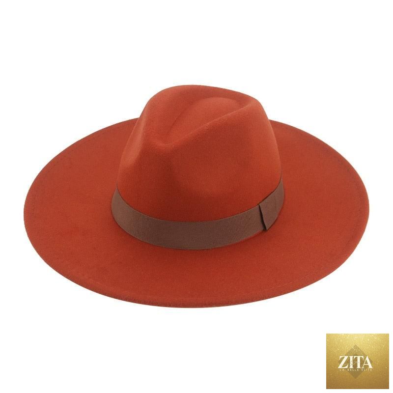 Elegant women's Fedora hat with wide brim, retro style, warm fabric, adjustable belt, perfect for weddings and outdoor wear.