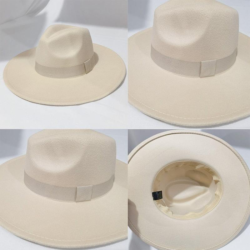 Fashionable Fedora Hats Women Wide Brim Dress Caps Women's Fedora Hats Elegant Wide Brim Fedora Hat Wedding Men Hat Warm Retro Style Belt 56-58cm