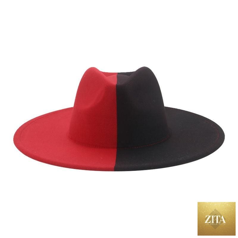 Elegant women's Fedora hat with wide brim, retro style, warm fabric, and decorative belt, suitable for weddings and fashionable outings.
