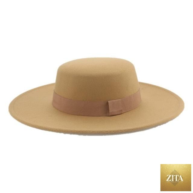 Elegant women's Fedora hat with wide brim, featuring retro style, warm material, and decorative belt, suitable for weddings and fashion.
