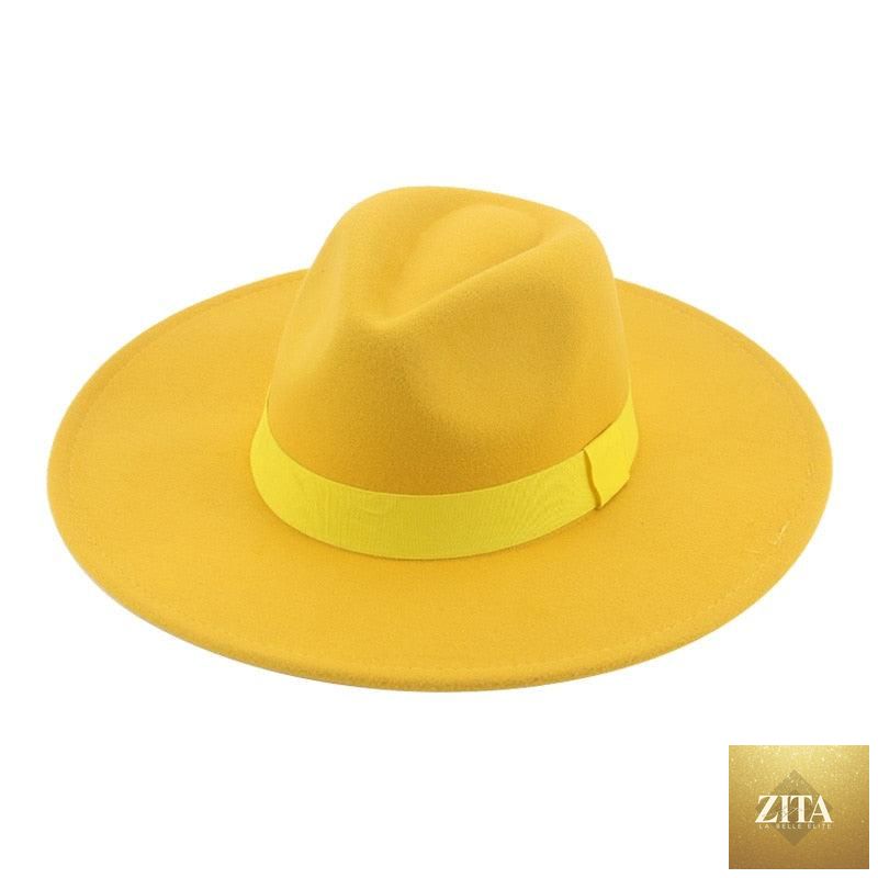 Elegant women's fedora hat with wide brim, retro style, warm fabric, adjustable belt, suitable for weddings and fashion occasions.