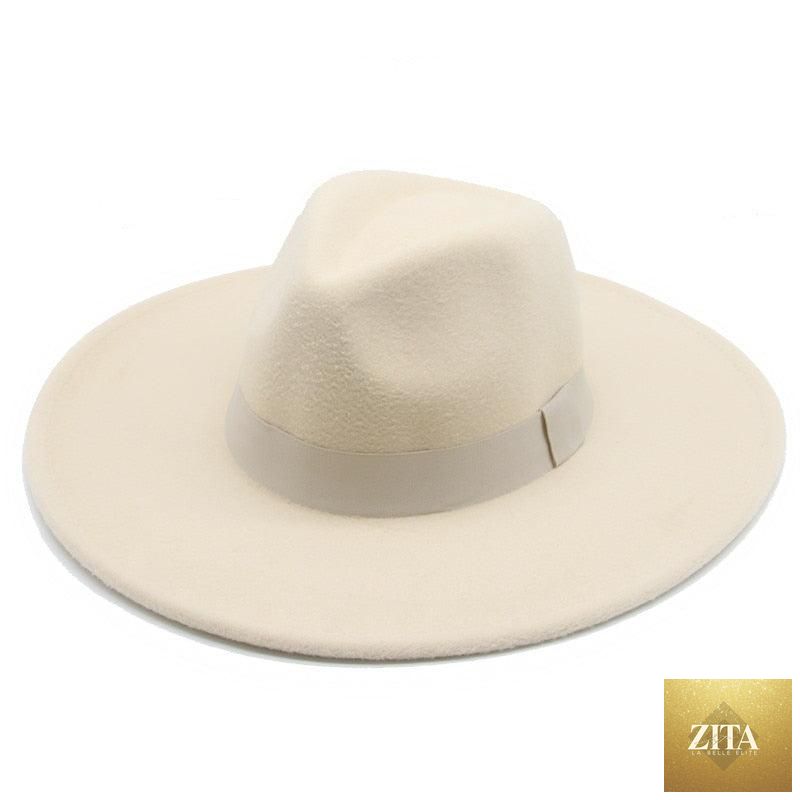 Elegant women's wide-brim Fedora hat with retro style, featuring a belt, suitable for weddings, casual wear, and warm outdoor fashion.