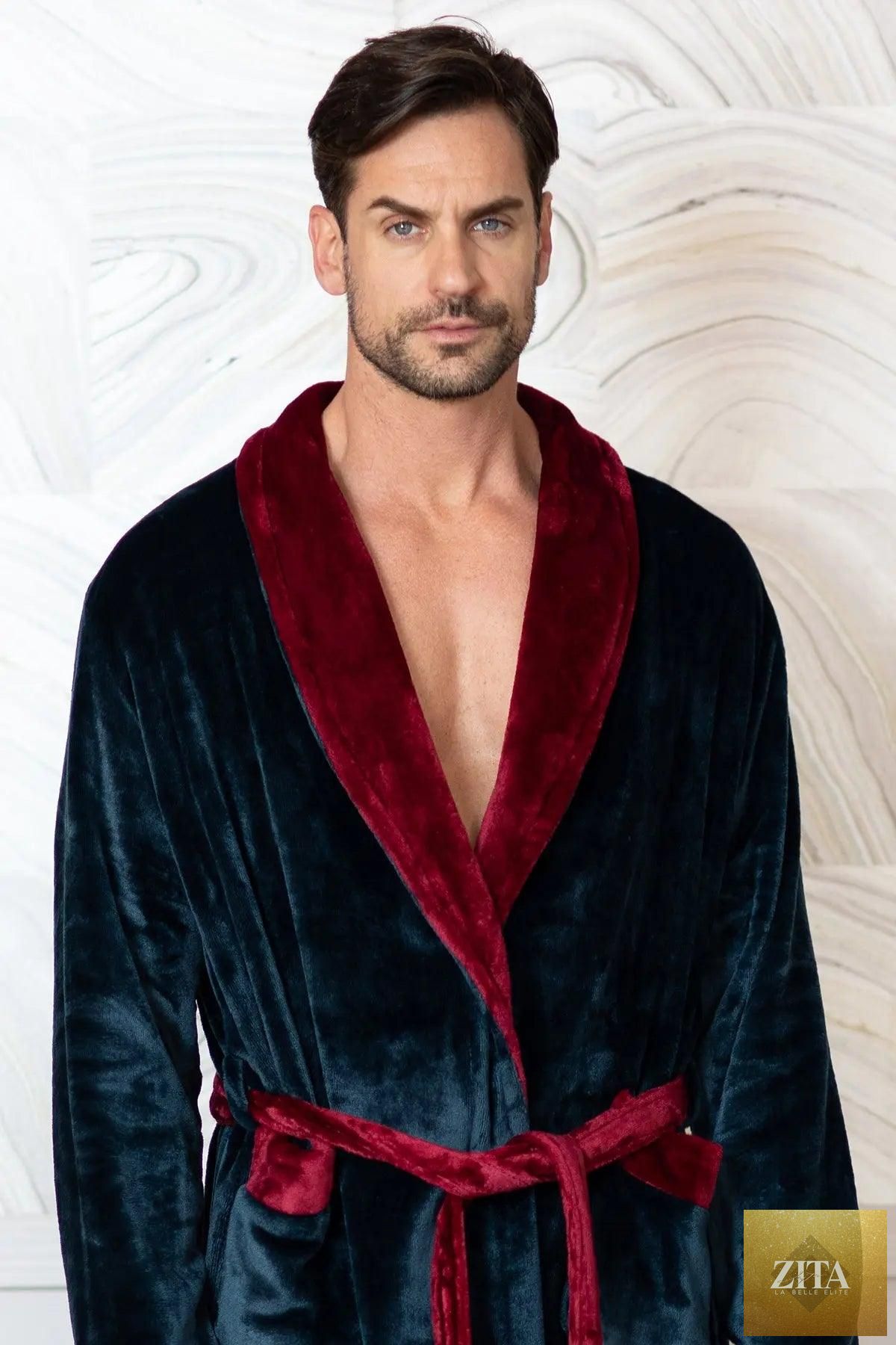 Soft plush men's robe by Lotus Linen, featuring a cozy design perfect for relaxing and lasting comfort.