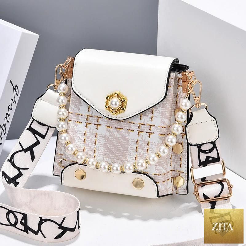 Mandotos women's crossbody bag featuring a pearl chain, cute princess wallet design, ideal for summer phone and shoulder use.