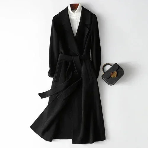 Korean wool coat for women by Femstylo, elegant autumn and winter jacket with a tailored fit and classic design.