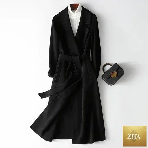 Korean wool coat for women by Zita La Belle Elite, stylish autumn and winter jacket with elegant design and warm fabric.