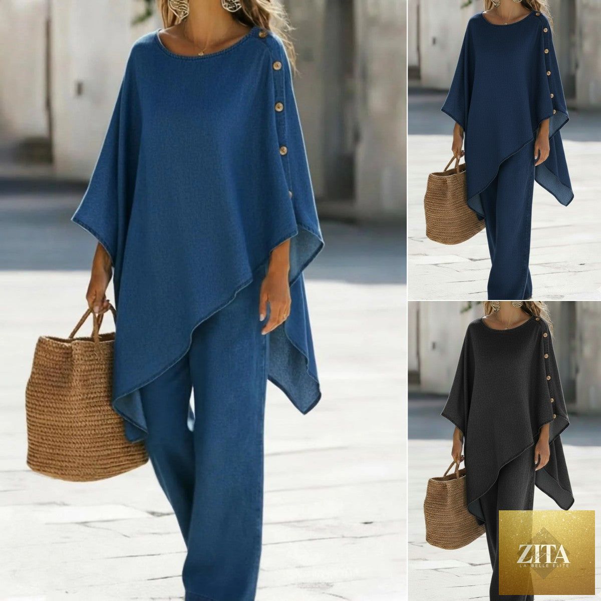 Womens Casual Solid-Color Loose Top And Pants Set