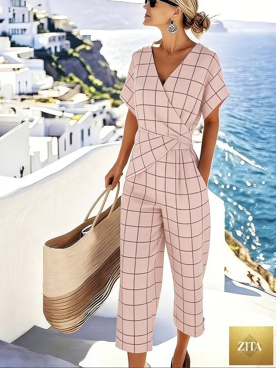 Women's loose irregular short-sleeve two-piece casualwear set by Zita La Belle Elite, featuring a relaxed fit and stylish design.