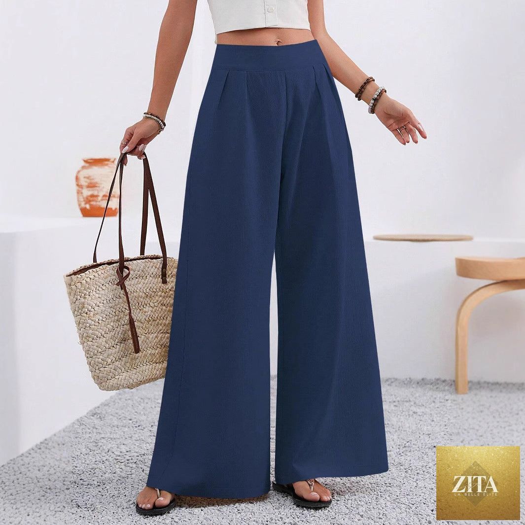 Women's high-waist wide-leg trousers with pockets from Zita La Belle Elite, full-length, stylish and comfortable for everyday wear.