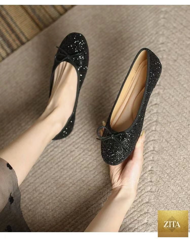 FitiqueFit women's slip-on flats with classic egg-roll edge and round toe, inspired by Chanel round toe pumps.