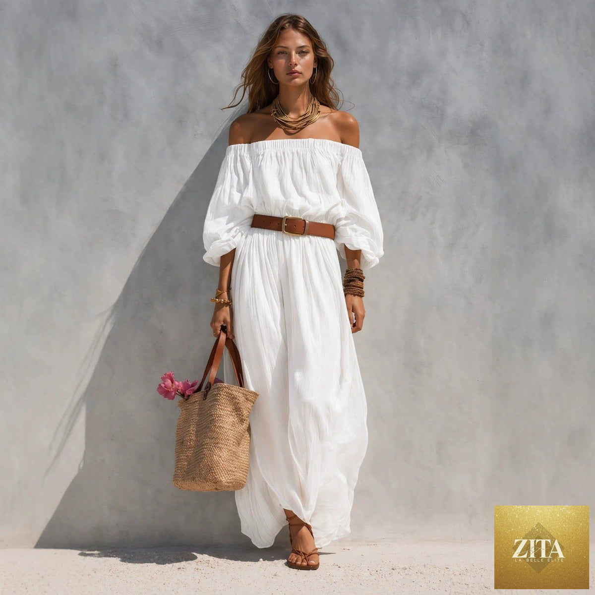 Women's boat-neck sleeveless cotton-linen maxi dress by FitiqueFit, featuring a relaxed fit and flowing design.