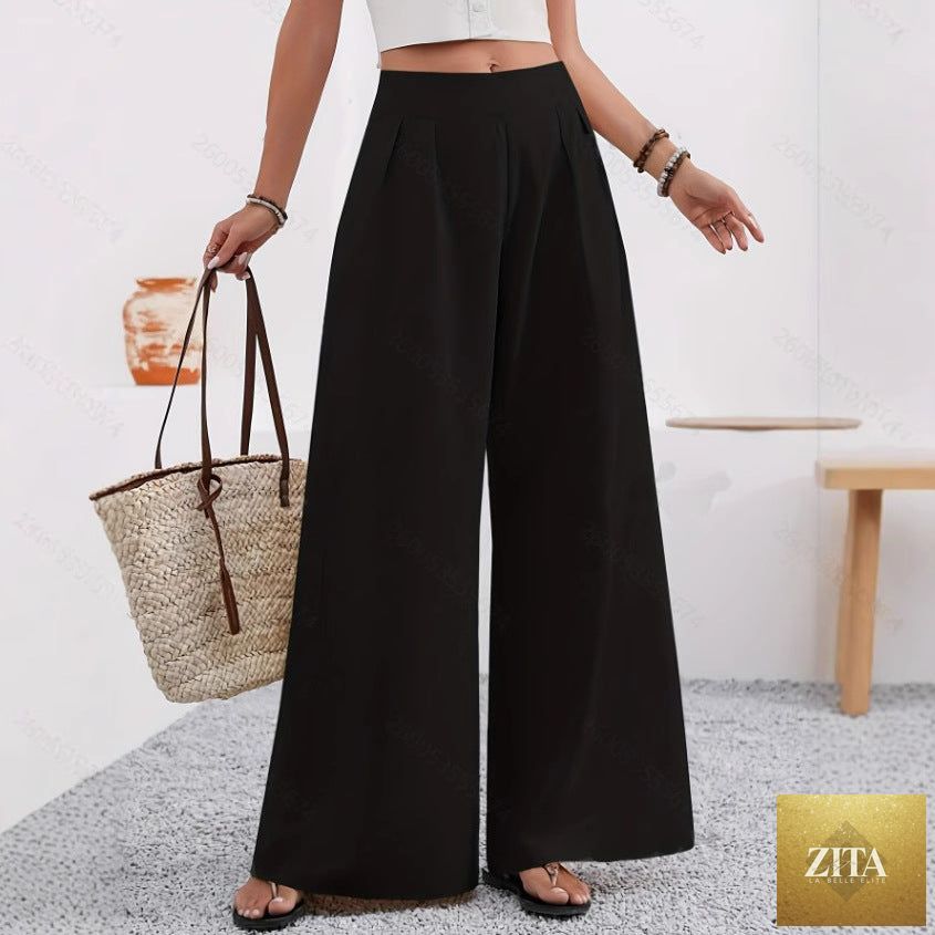 Women's high-waist wide-leg trousers with pockets, full length, from Zita La Belle Elite, shown on a model in this image.