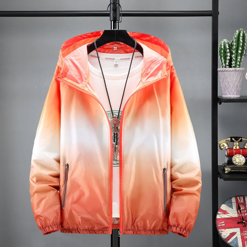 Lightweight FitiqueFit hooded sun-protective jacket with adjustable hood and long sleeves, ideal for outdoor sun protection.