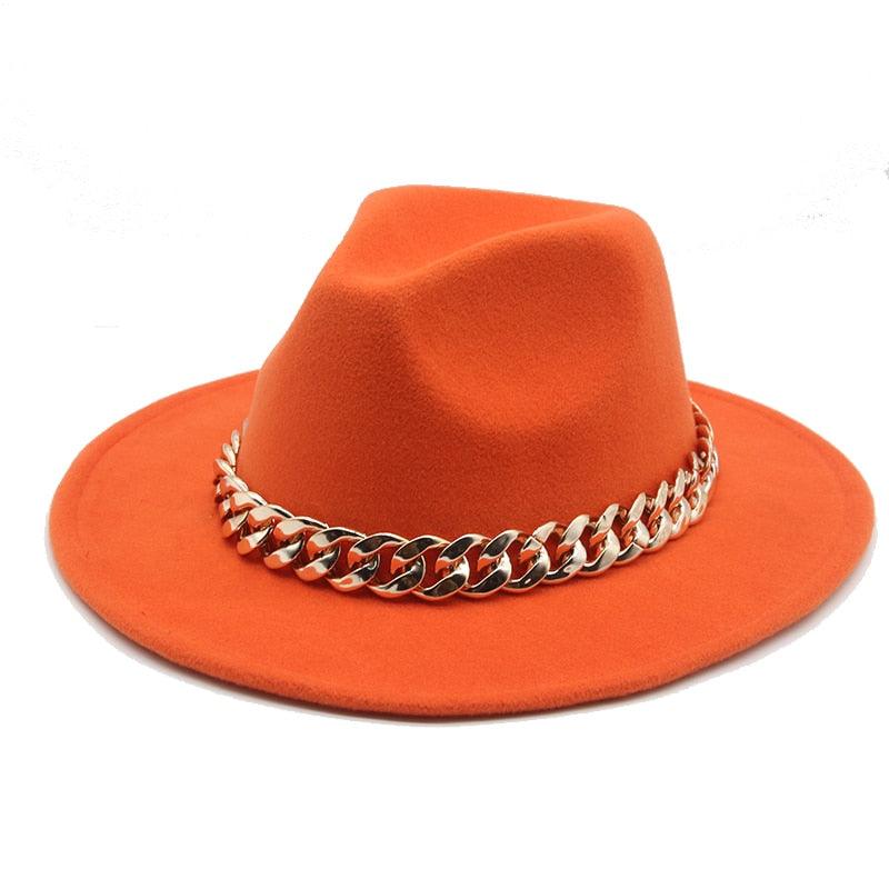 Fedora Hats for Women Men Wide Brim Thick Gold Chain Metal Chain Buckle Fedora Hat Classic Wide Brim Floppy Hat Warm Vintage Cap Winter Autumn Lightweight Luxury Hat