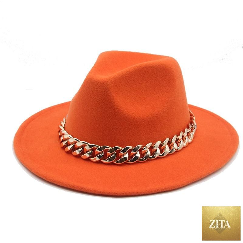 Stevvex wide-brim fedora hat for women and men with gold chain buckle, vintage style, lightweight winter cap, perfect for autumn.