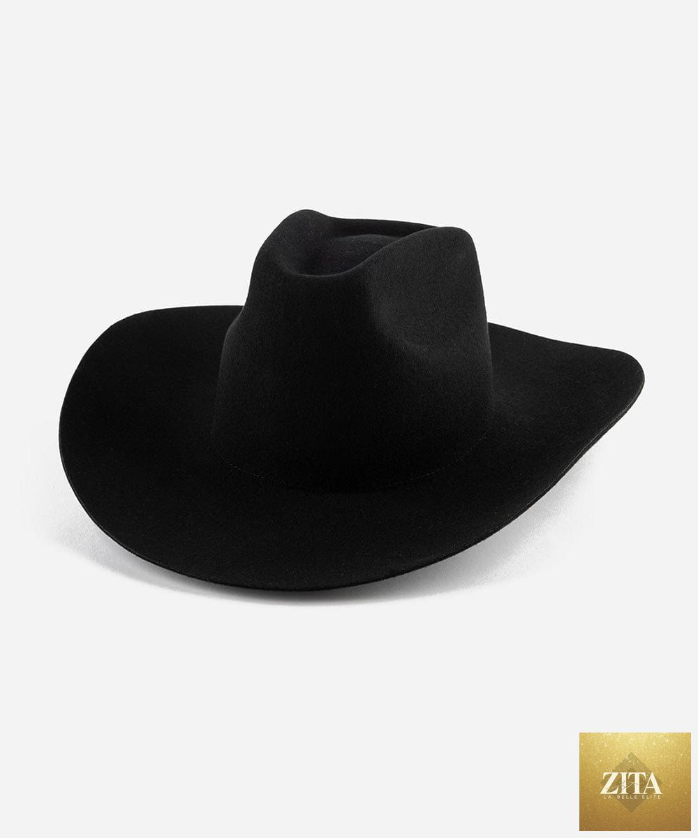 Black felt cowboy hat by GIGI PIP, featuring a classic wide brim and brick top design, size XS (55).