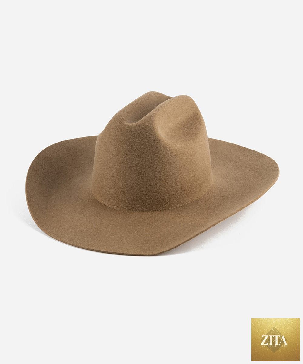 Brown felt Teddy Cattleman cowboy hat by GIGI PIP, featuring a classic cattleman style with a wide brim and decorative band.