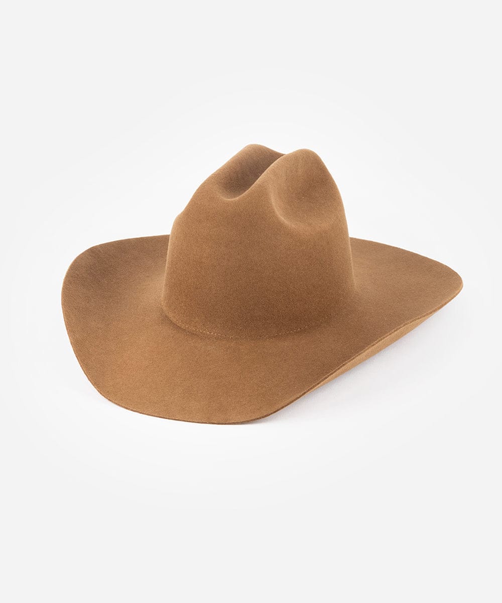 Caramel felt Teddy Cattleman cowboy hat by GIGI PIP, small size XS 55, with classic cowboy hat shape and wide brim.