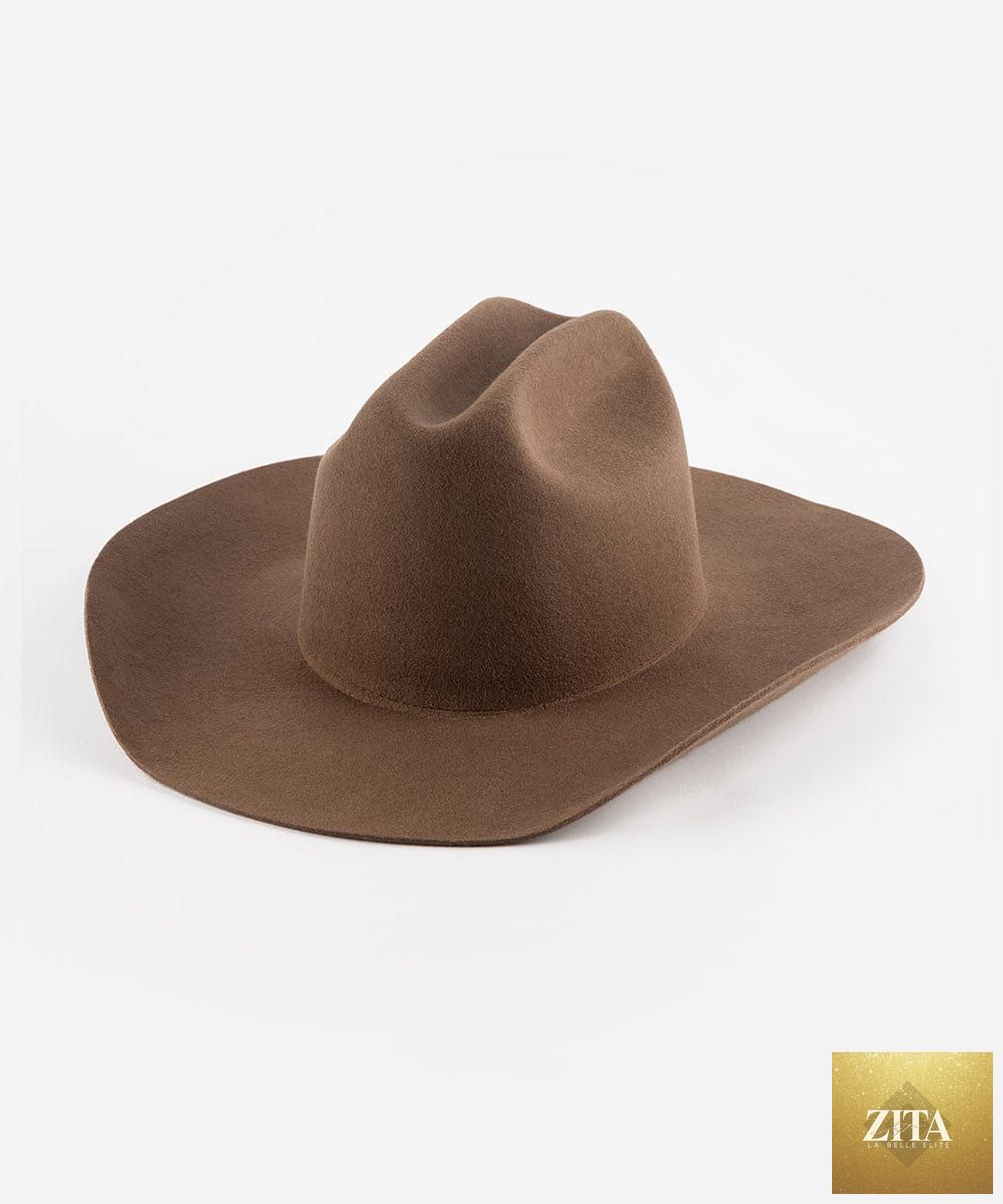 Chocolate brown GIGI PIP Teddy Cattleman cowboy hat made of felt, featuring a classic Western style and decorative band.
