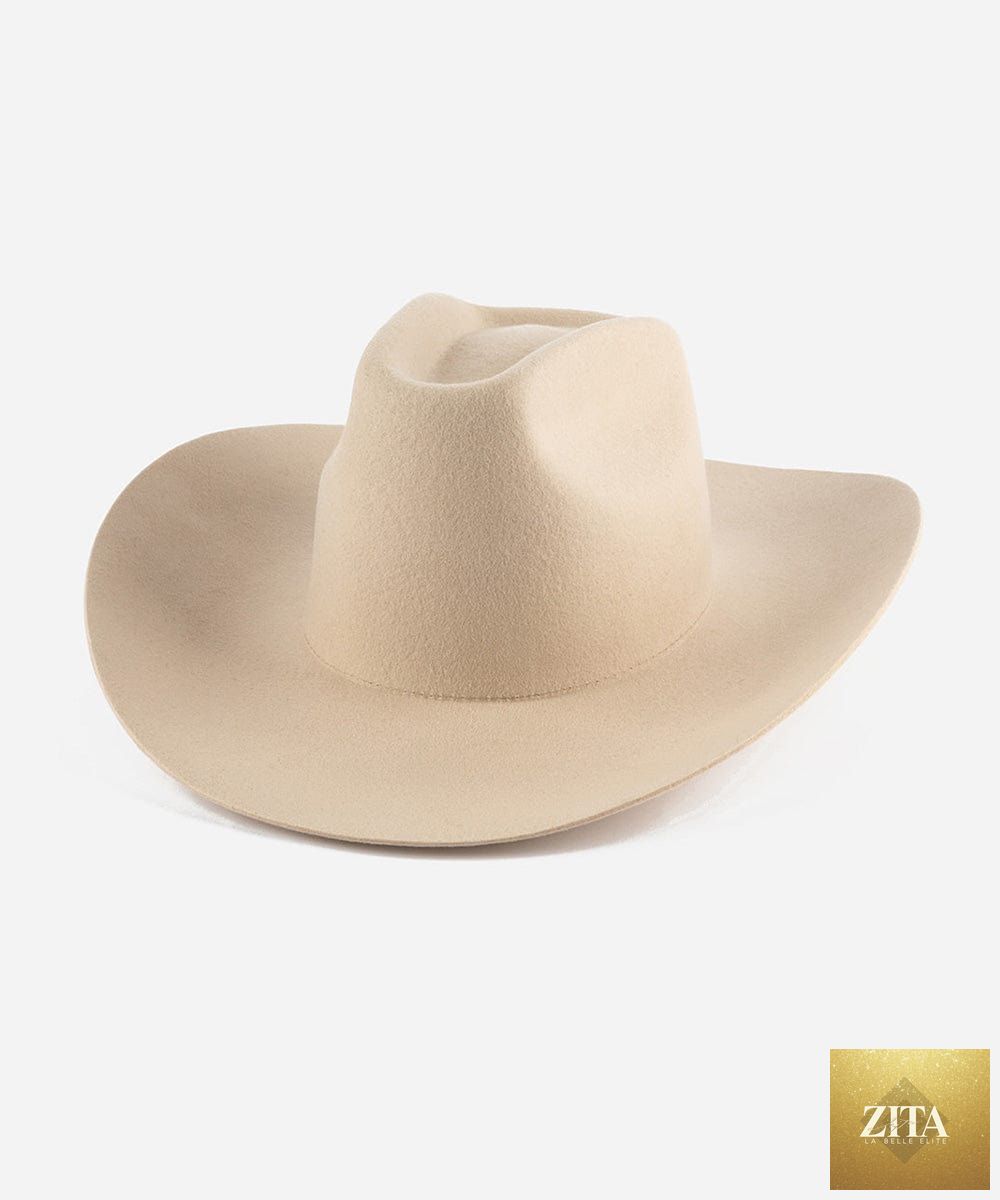 Cream felt Lane Cowboy Hat by GIGI PIP with a wide brim and classic Western style, size XS (55).