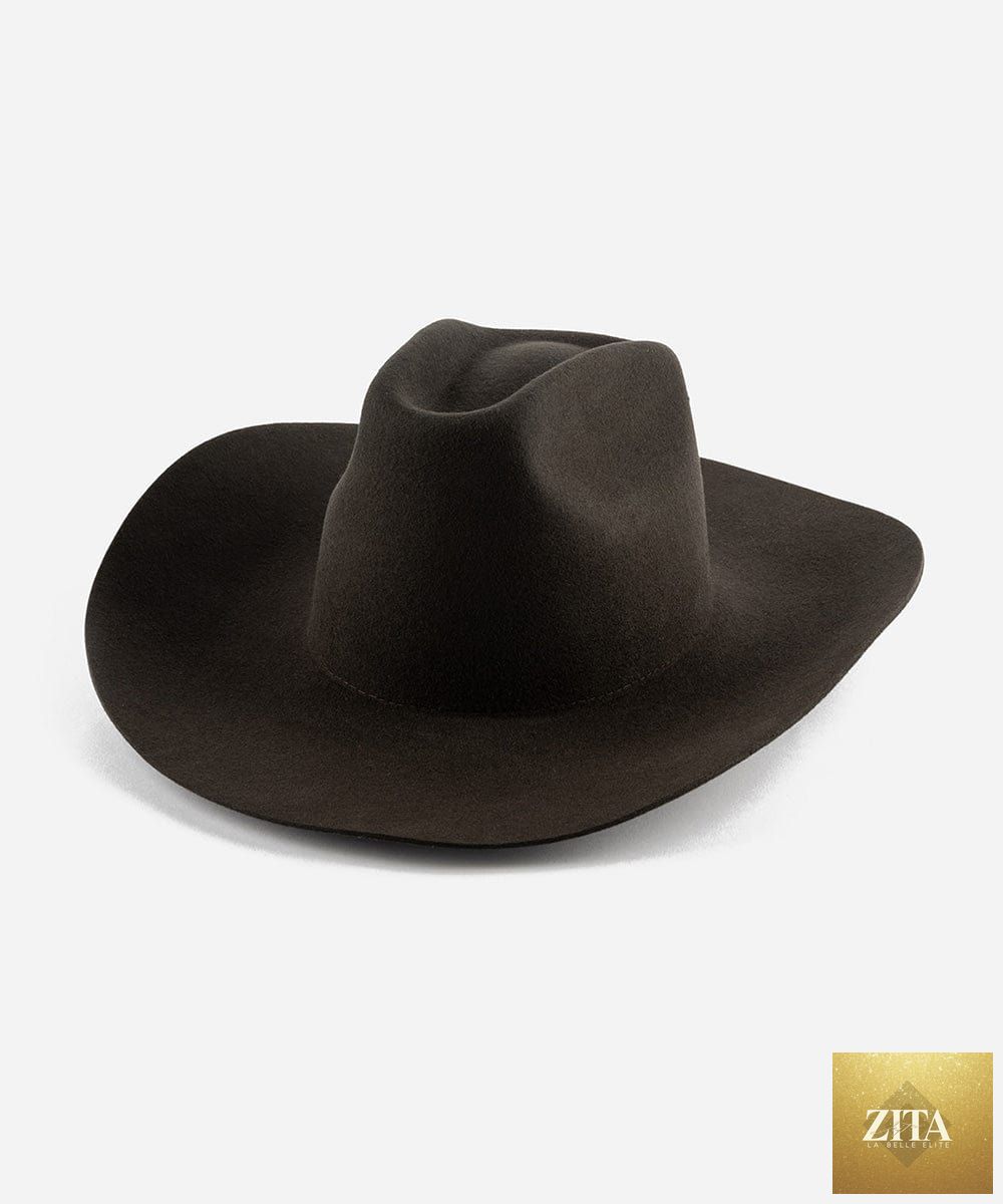 Dark brown felt Lane cowboy hat by GIGI PIP, featuring a classic Western style with a wide brim and decorative band.