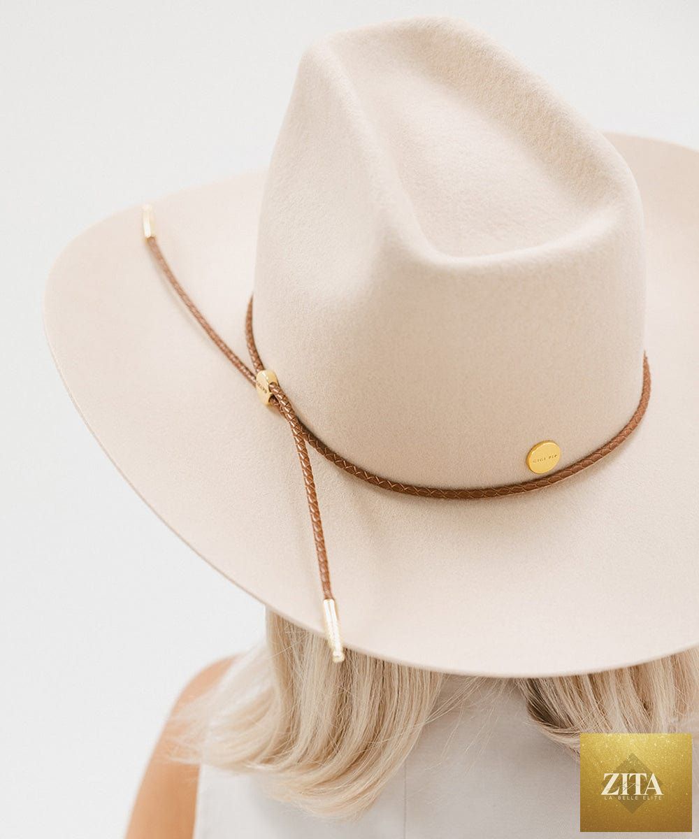 GIGI PIP Lane felt cowboy hat with a brick-colored top, wide brim, and classic Western style.