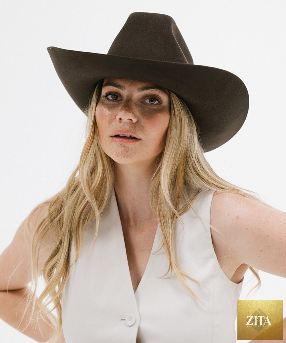 GIGI PIP Lane cowboy hat made of felt with a brick-colored top, featuring a wide brim and classic Western style.