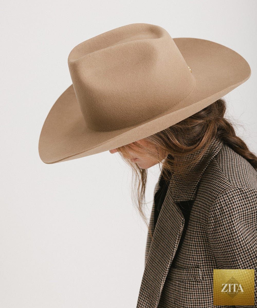 GIGI PIP Lane cowboy felt hat with a brick-colored top, wide brim, and classic western style for outdoor wear.