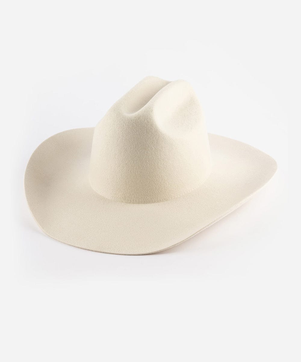 Off-white felt Teddy Cattleman cowboy hat by GIGI PIP, featuring a classic Western style with a rounded crown and wide brim.