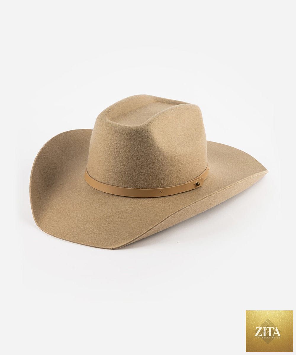Tan GIGI PIP Shane cowboy hat made of felt with a western style and brick-colored top, size XS (55).