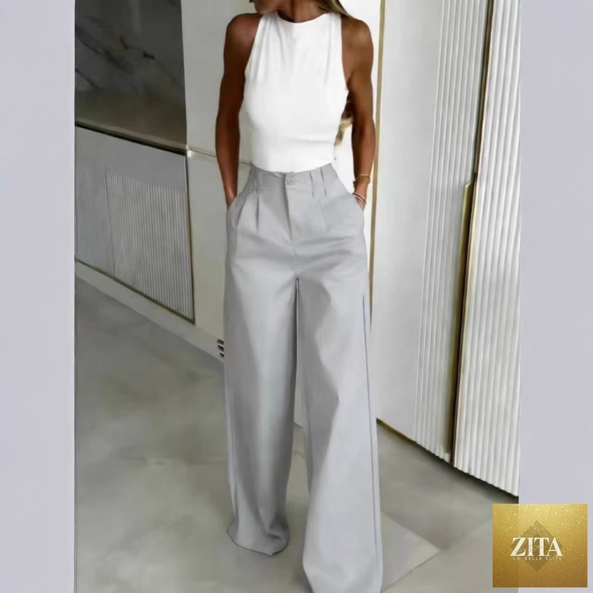 Women's loose flowing straight-leg floor-length casual pants by Zita La Belle Elite, lightweight and comfortable for everyday wear.