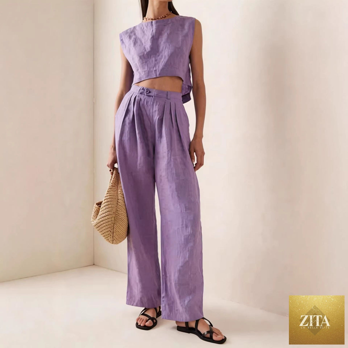 Women's Zita La Belle Elite two-piece set with a breathable crew-neck T-shirt and matching relaxed pants, casual and comfortable.