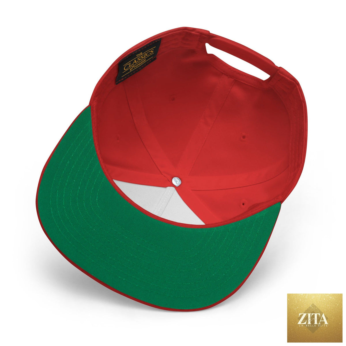 Red Freedom Maltese flat bill hat by Zita La Belle Elite featuring a classic design and structured crown.
