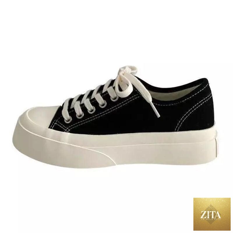 Stevvex women's white canvas sneakers with low-top design, athletic platform, casual vintage style, round toe, and air mesh details.
