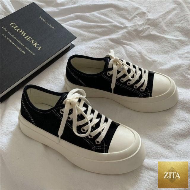 Stevvex white women's flat sneakers with platform, canvas athletic shoes, low-top casual tennis trainers, breathable air mesh design.