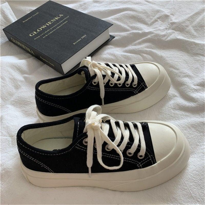 Flat White Sneakers Women's Sports Shoes Platform Vintage Casual Footwear Round Tennis Athletic Canvas Trainers White Sneakers Low Top Canvas Sneakers