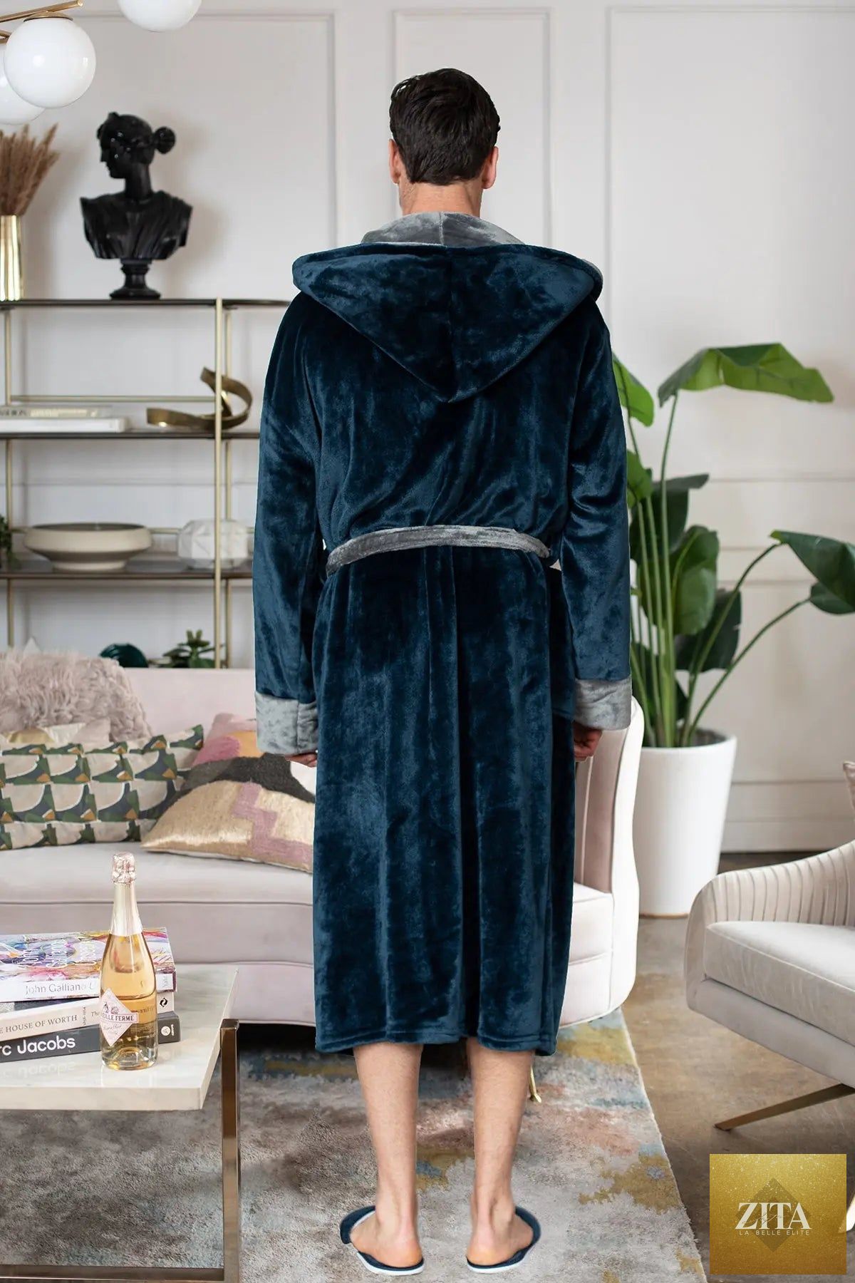 Men’s plush hooded robe by Lotus Linen featuring ultra-soft fleece fabric for cozy, everyday comfort.