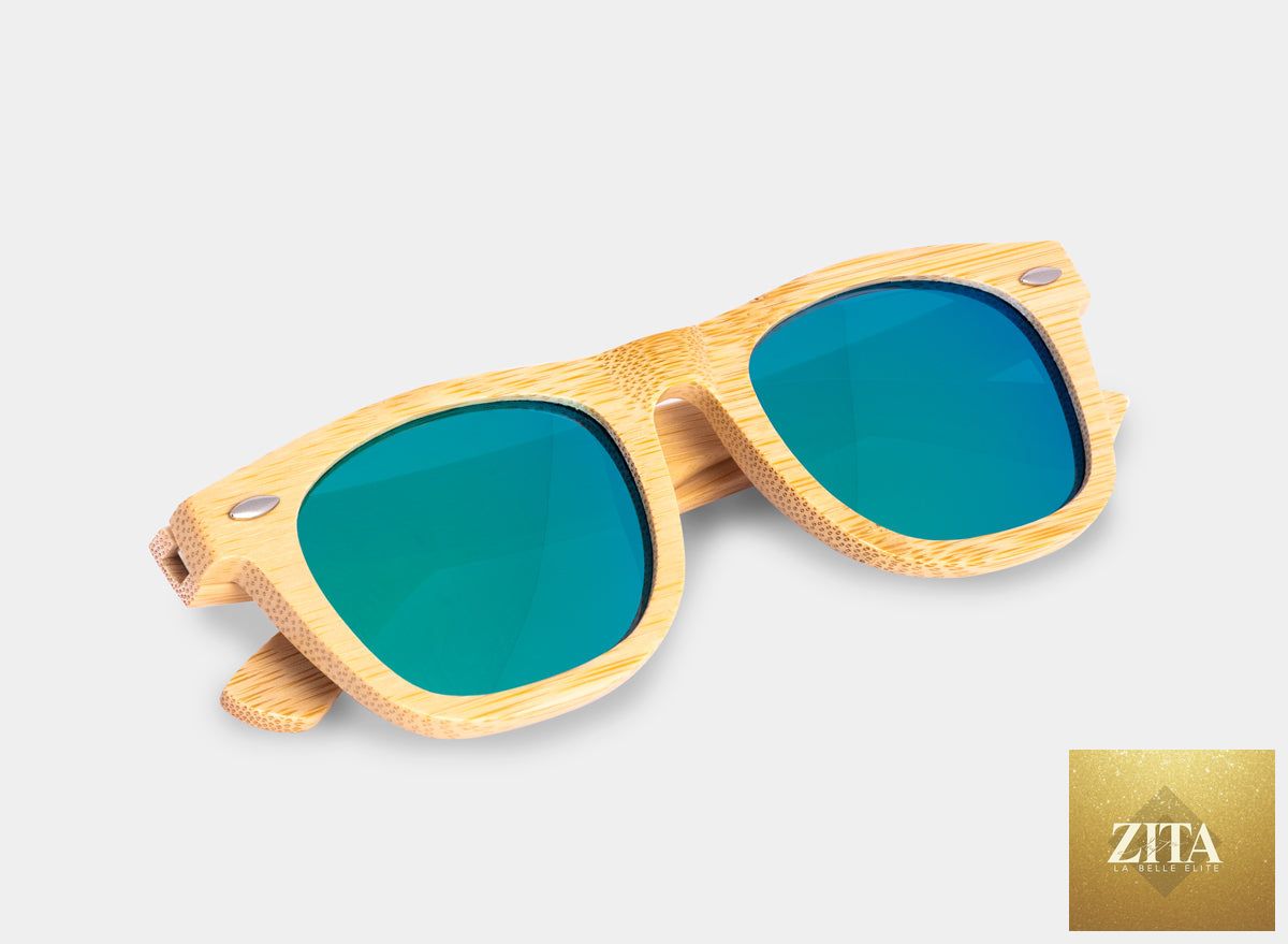 Bamboo floating sunglasses by Eastern Outer with natural bamboo frames and polarized lenses, designed for water activities.